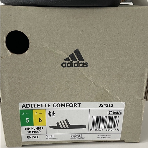 adidas Adeletti Size Men 5 /Women 6 Comfort Slide Sandals, Black & White / Z5 - Picture 3 of 6